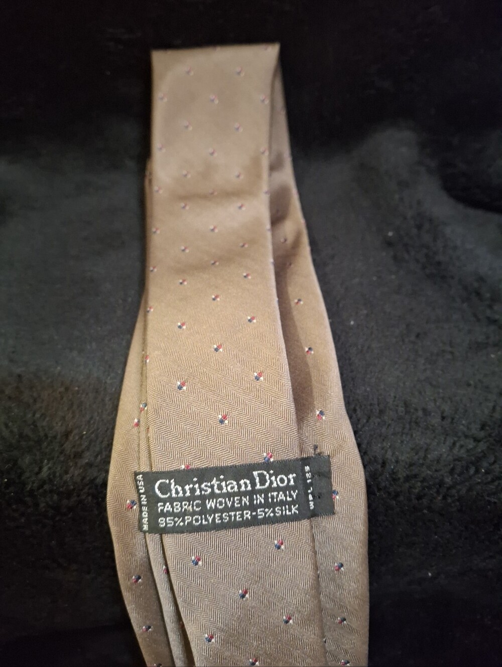 Dior Brown Necktie with Red and Blue Micro Dots